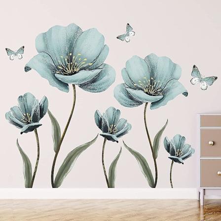 Drømmeaktige blomsterveggklistremerker Kreative malte sommerfuglveggklistremer Romantisk maleri Kunstdekor Vinyl Fjernet Skrell og stikk for stue R