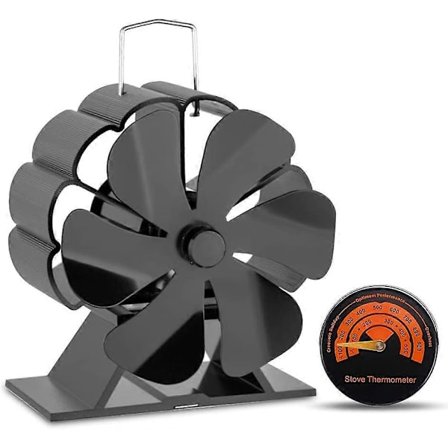 Blades Värmedriven Kaminfläkt, Vedeldningskamin Toppfläktar med Termometer för Ved/Brännare/Öppen spis, Tyst Drift, Effektiv Värmedistribution