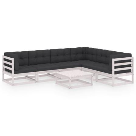 Vidaxl Loungegrupp Med Dynor 7 Delar Vit Massiv Furu Vit