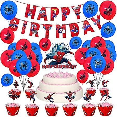 Födelsedagsprydnader Spiderman Ballonger Spider Man Grattis På Födelsedagen Banner Superhjälte Tårta För Barnfest Dekorationer