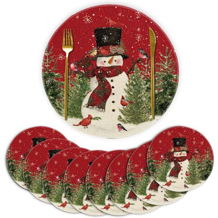 Julebrikker Sett med 8 Snøfnugg Runde Bordbrikker for Spisebord Juledekorasjon