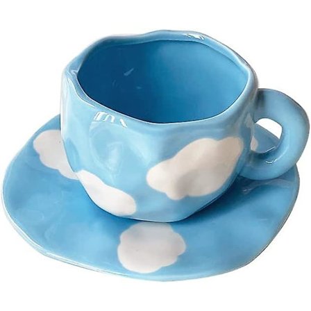 Kopp Kaffe Mugg Söt Vriden Oregelbunden Keramiska Kaffe Muggar Och Fat Set Moln Kaffe Muggar Te Kopp Gåvor För Flickor Mamma Älskare