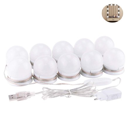 LED-spegellampa, 10 st spegelbelysning, Hollywood-stil LED-spegellampa, med 3 ljuslägen och 10 dimbara ljusstyrkenivåer för kosmetika