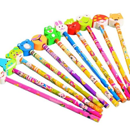 Børne tegneserie viskelæder blyant, 20 stykker 19cm, fødselsdagsfest, skolestart, børnegave, børnehave skolebelønningspakke 20 stykker 20 pieces No,