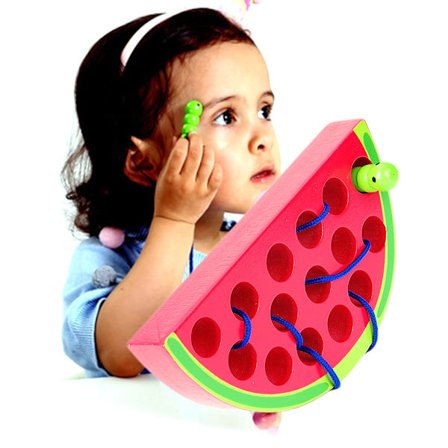 Træsnøring Legetøj Trådning Frugt Orm Spis Æble Jordbær Ananas Vandmelon Børn Uddannelsesmæssige Baby Legetøj