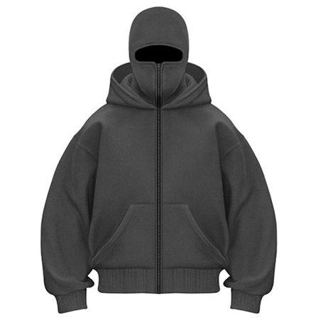 Unisex Y2K Balaclava Ytterkläder – Zip-Up Dubbellagers Hoodie, Hip Hop Jacka