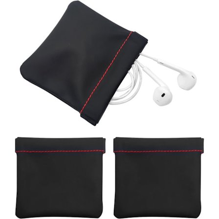 3 stk. Øretelefonpung PU Læder Hovedtelefon Opbevaringspose Universal Fjederpose Lukning Blød Elastisk Snap Fjederpung til Opbevaring af Øretelefoner,