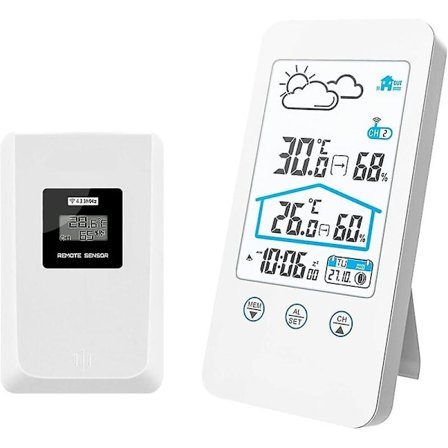 Wireless Weather Station, Indoor Wireless Digital Indoor Thermometer Humidity Barometer Weather Station Clock With Outdoor Sensor (white)