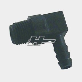 Sierra Nippel vinklad 90 grader i svart plast för bränsleslang och marinmotorer, hållbar och korrosionsbeständig