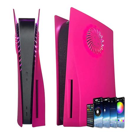 Skal med køleventiler med RGB-lysstrimmel 400+ effekter LED-lyskrans Konsoldæksel til PlayStation 5 Disc Edition Pink Led