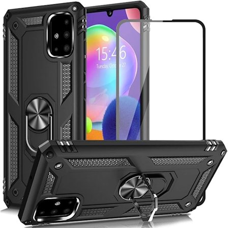 Samsung Galaxy A31 mobiltelefondeksel, militær fallsikkert deksel, 15 fot falltestbeskyttende deksel, med magnetisk støtte og bilsu