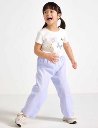 Lindex Trousers Wide Cropped Linen - Blue - 104