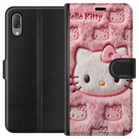 Kompatibelt Lommeboketui til Sony Xperia L3 Hello Kitty rosa fluffy bakgrunn med ikoniskt ansikt og kawaii-estetikk