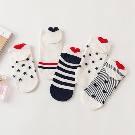 /EA/5 Par Ankelstrømper for Kvinner, Bomull Søte Hjerter Stripete Des