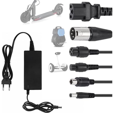 Elektrisk sparkesykkel lader - 36V/42V 2A - med 6 batteriladerkontakter - lader for elektrisk rullestol - elektrisk sykkel lader