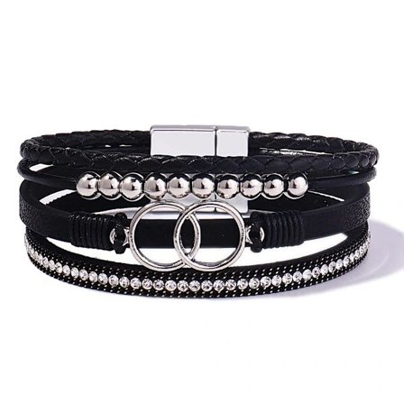 QD-Boho Wrap Armband Läder Manschett Bangle Guld Pärlor Armband för Kvinnor Stapelbara Oändlighetsarmband Smycken med Spänne