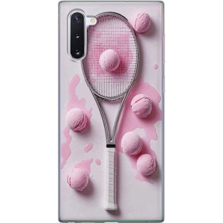 Kompatibelt Mobildeksel til Samsung Samsung Galaxy Note10 Rosa glasskuler og tennisracket i et kreativt, stille bilde med leken popfølelse og moderne
