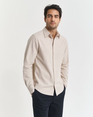 GANT - Melert flanellskjorte i regular fit til herre light beige melange