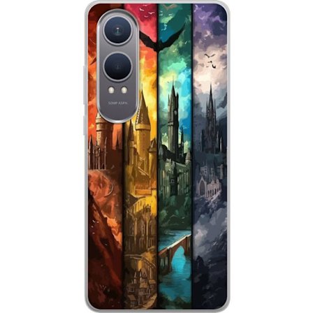 Kompatibelt Mobildeksel til OnePlus OnePlus Nord CE4 Lite Fire magiske slott i forskjellige elementfarger, episk fantasikunst med ild vann luft og mø