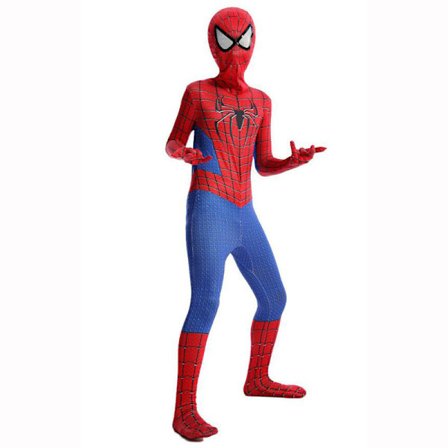 Spider-Man ungdom Halloween-dräkt, vadderad jumpsuit med mask Red Blue 1