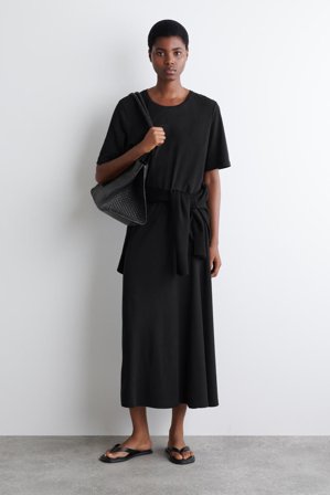 COS Women's Draped Cotton Midi Dress in Black