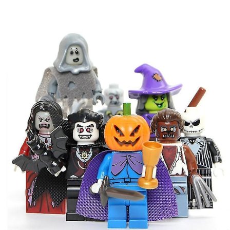 8pcs Halloween Vampire Pumpkin Man Werewolf Skull Children Assembled Building Block Minifigure Toy