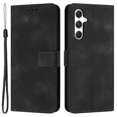 Til Samsung Galaxy A17 5G Etui Ensfarvet Læder Wallet Beskyttende Telefon Cover Sort