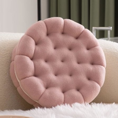 14 tum rund dekorativ kudde i form av en kex, bekväm, rolig, söt kudde, rund sittdyna för soffa, stol, säng, bil, rosa
