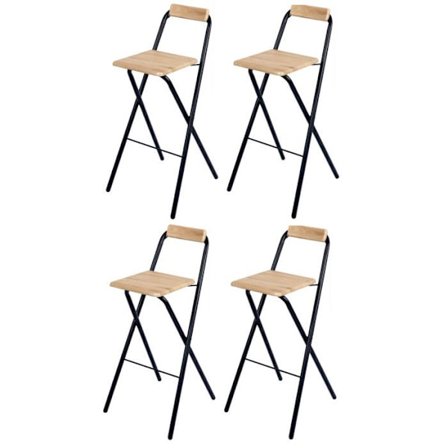 Foldbar barstol - Sæt af 4 - Sort og beige med eg-efekt