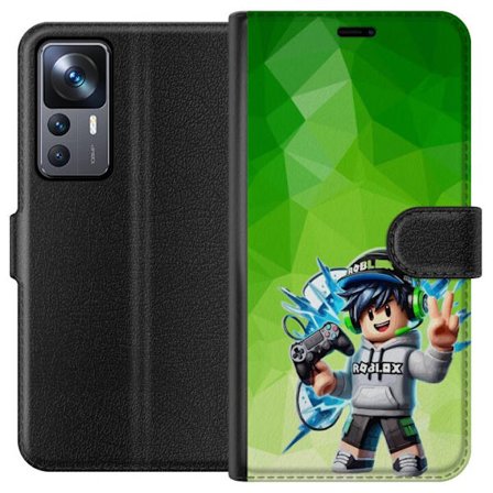 Yhteensopiva Lompakkokotelo Xiaomi 12T Roblox-inspiroitu pelaajahahmo, jossa on kuulokkeet, ohjain ja energiset efektit vihreää taustaa vasten