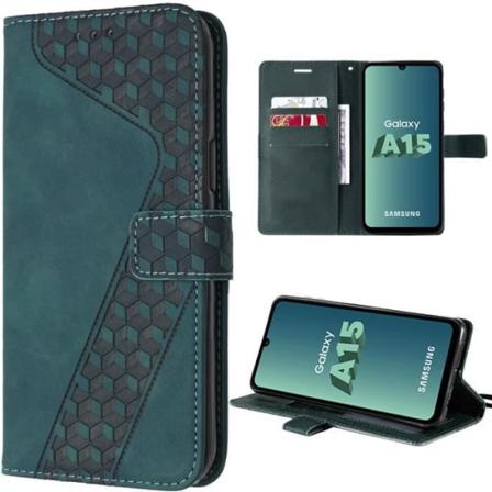 Etui til Samsung Galaxy A15 5G-4G, grøn lædereffekt præget beskyttelse og TPU-interiør Nattgrönt