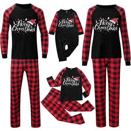 Familie Matchende Pyjamas Plaid O Hals Sjovt Printet Julepyjamas Behagelige Anime Pyjamasbukser Løse Pijamas De Navidad