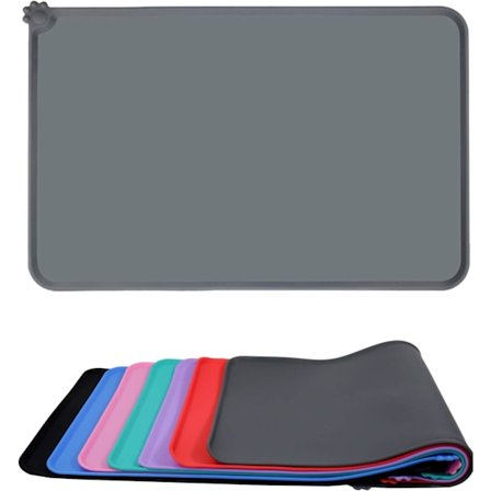 Matta för hund- och kattmatskålar, halkfri matta under husdjursskålar, vattentät silikonmatningsmatta, 47x30cm grå