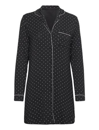 Shirtdress Ls Jersey Dots Nattkjole Svart Hunkemöller*Betinget Tilbud