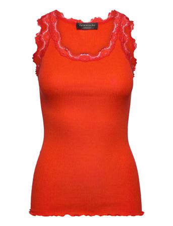 Silk Top W/ Lace T-shirts & Tops Sleeveless Oranssi Rosemunde