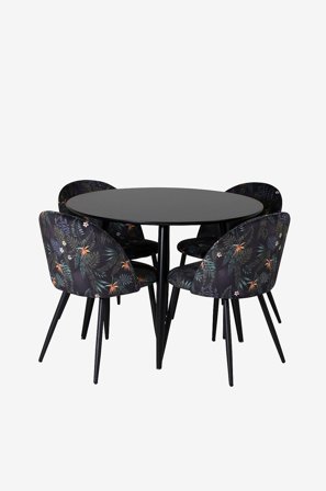 Venture Home - Spisebordssæt Plaza med 4 stole Velvet - Sort - Spisebordssæt 4 personer - Fra Homeroom