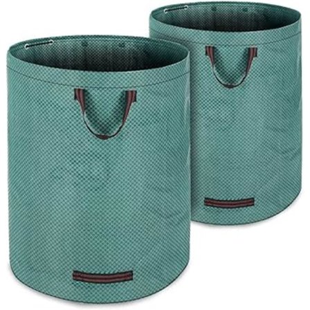 2 kpl vihreitä puutarhajätepusseja. 50 kg per pussi, kestävä, pestävä jätesäkki roskille, ruoholle, lehdille ja kasvijätteelle