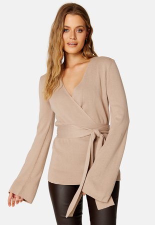 BUBBLEROOM Samantha knitted wrap top Nougat Klær