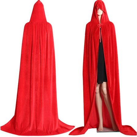 Halloween Kappe i Lang Fløyel - Voksen Vampyrkappe