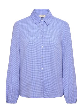 Shirt From Freequent In A Checkered Texture With Pearl Details. The Shirt Has A Blue FREE/QUENT