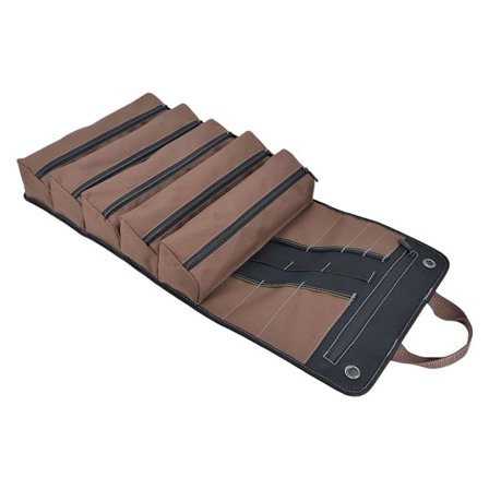 Verktøyrullveske i vokset lerret med 15 lommer for enkel verktøyoppbevaring