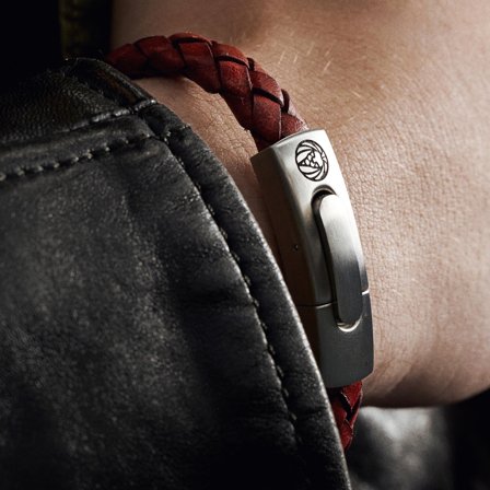 Bracelet Bolo massif en cuir rouge uni pour hommes - Bracelets en cuir