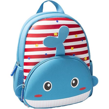 Rygsæk til småbørn, Vandtæt førskolerygsæk, Sød dyretegnet førskolerygsæk til 2-6 år piger, drenge. Blue Whale