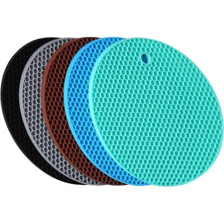 Ekstra tykke silikon gryteunderlag, 5-pakning, varmebestandige gummiunderlag for retter eller panner, sklisikker krukkeåpner fleksibel rund honeycomb