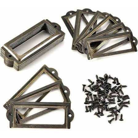 Pakke med 36 etiketindehavere, etiketramme, vintage etiketindehaver, metalramme med skruer, til navneskilte, apotekskabinet, skuffe, skab eller Fi