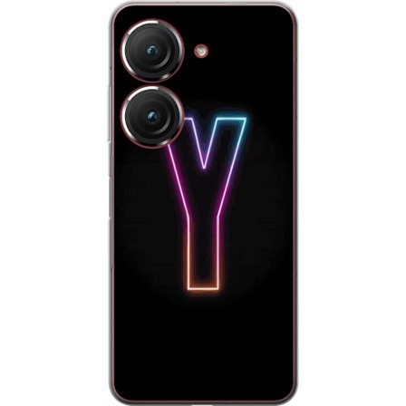 Yhteensopiva Puhelinkuori Asus Asus Zenfone 9 Minimalistinen neonkirjain Y värinvaihtuvassa valossa mustaa taustaa vasten