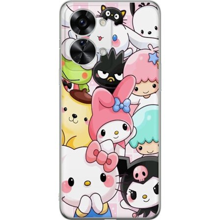 Yhteensopiva Puhelinkuori OnePlus Nord 2T Tiheä kuvio suloisia hahmoja, joilla on suuret silmät eri väreissä ja ilmeissä LABUBU-tekstillä