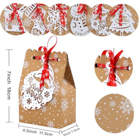 24 st julklappspåsar sortiment kraftpapper presentpåsar med julklappsetiketter för julfesttillbehör (6 stilar)