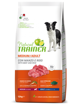 Natural Trainer Crocchette Manzo/Riso Per Cani Adulti Taglia