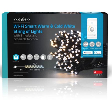 Nedis - Lysslynge for utebruk Ljusslinga WIFI 20m 200led Svart